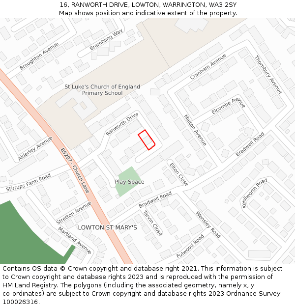 16, RANWORTH DRIVE, LOWTON, WARRINGTON, WA3 2SY: Location map and indicative extent of plot