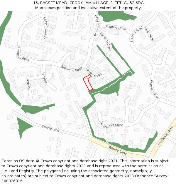 16, RASSET MEAD, CROOKHAM VILLAGE, FLEET, GU52 6DG: Location map and indicative extent of plot