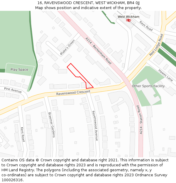 16, RAVENSWOOD CRESCENT, WEST WICKHAM, BR4 0JJ: Location map and indicative extent of plot