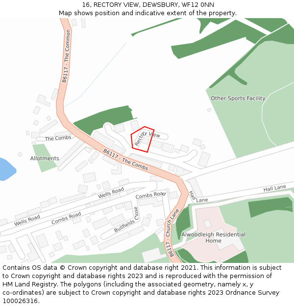 16, RECTORY VIEW, DEWSBURY, WF12 0NN: Location map and indicative extent of plot