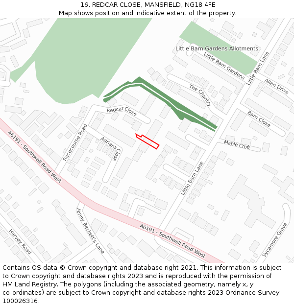 16, REDCAR CLOSE, MANSFIELD, NG18 4FE: Location map and indicative extent of plot
