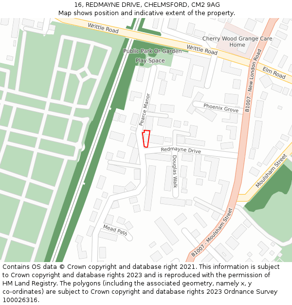 16, REDMAYNE DRIVE, CHELMSFORD, CM2 9AG: Location map and indicative extent of plot