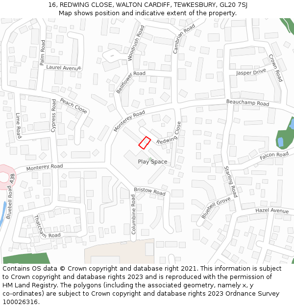 16, REDWING CLOSE, WALTON CARDIFF, TEWKESBURY, GL20 7SJ: Location map and indicative extent of plot