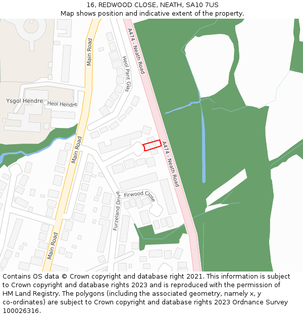 16, REDWOOD CLOSE, NEATH, SA10 7US: Location map and indicative extent of plot