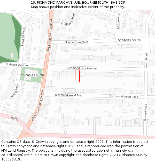16, RICHMOND PARK AVENUE, BOURNEMOUTH, BH8 9DP: Location map and indicative extent of plot