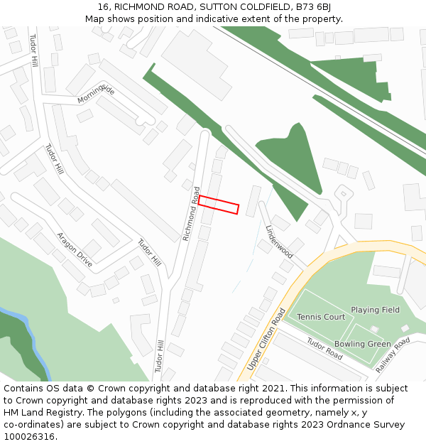 16, RICHMOND ROAD, SUTTON COLDFIELD, B73 6BJ: Location map and indicative extent of plot