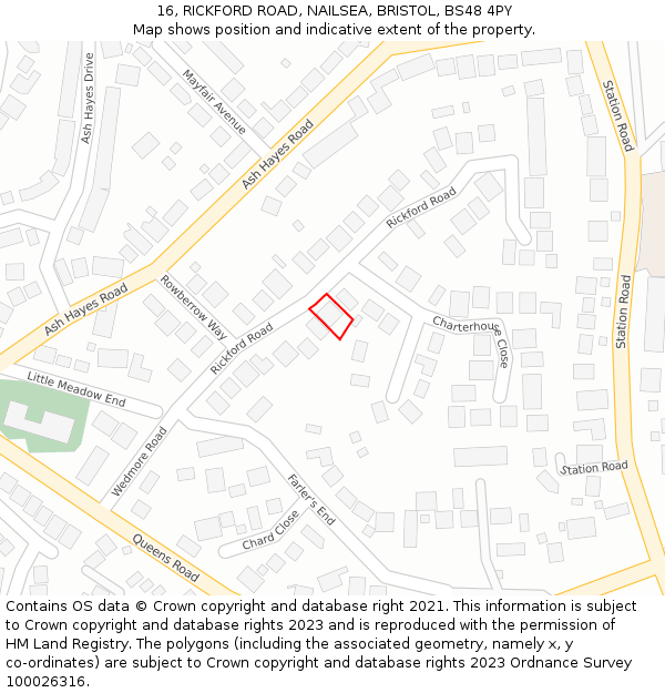 16, RICKFORD ROAD, NAILSEA, BRISTOL, BS48 4PY: Location map and indicative extent of plot