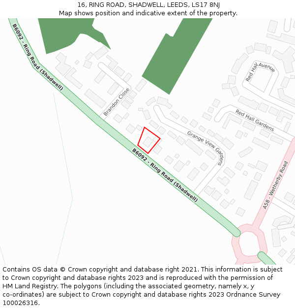 16, RING ROAD, SHADWELL, LEEDS, LS17 8NJ: Location map and indicative extent of plot