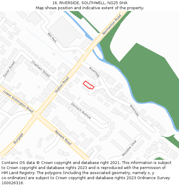 16, RIVERSIDE, SOUTHWELL, NG25 0HA: Location map and indicative extent of plot