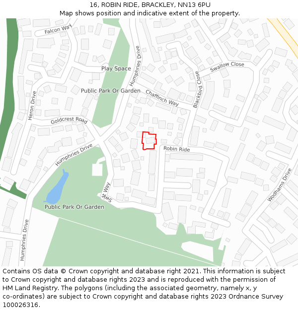16, ROBIN RIDE, BRACKLEY, NN13 6PU: Location map and indicative extent of plot