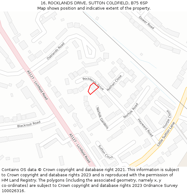 16, ROCKLANDS DRIVE, SUTTON COLDFIELD, B75 6SP: Location map and indicative extent of plot