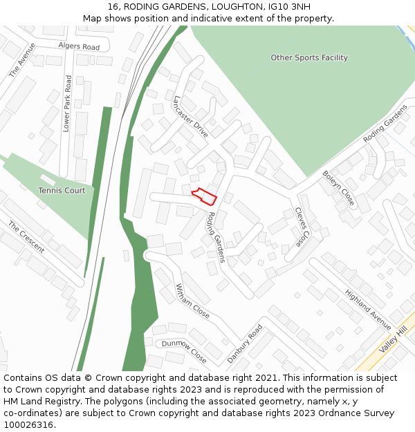 16, RODING GARDENS, LOUGHTON, IG10 3NH: Location map and indicative extent of plot