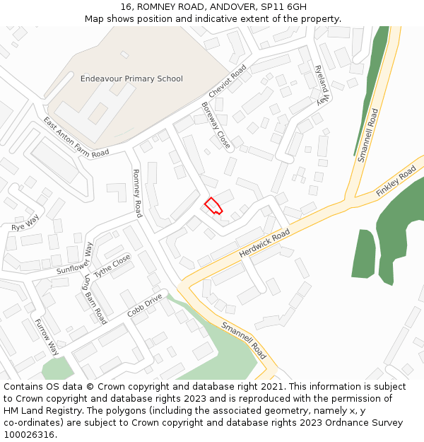 16, ROMNEY ROAD, ANDOVER, SP11 6GH: Location map and indicative extent of plot