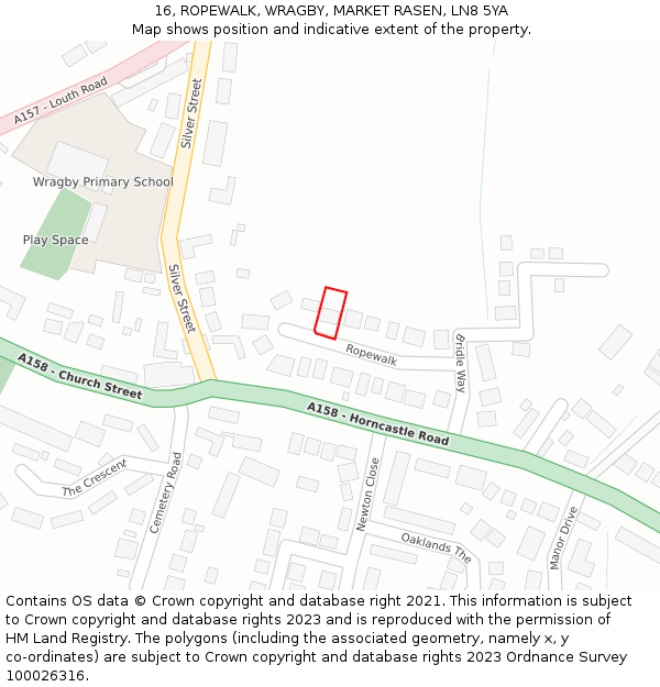 16, ROPEWALK, WRAGBY, MARKET RASEN, LN8 5YA: Location map and indicative extent of plot