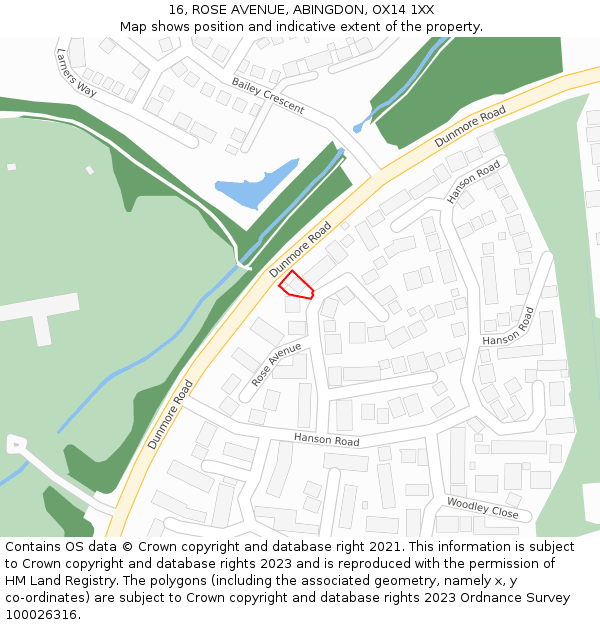 16, ROSE AVENUE, ABINGDON, OX14 1XX: Location map and indicative extent of plot