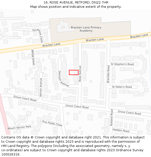 16, ROSE AVENUE, RETFORD, DN22 7HR: Location map and indicative extent of plot