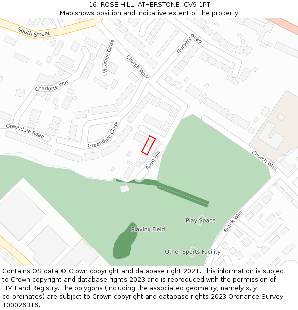 16, ROSE HILL, ATHERSTONE, CV9 1PT: Location map and indicative extent of plot