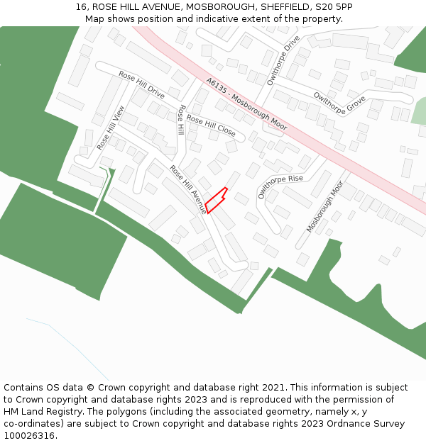 16, ROSE HILL AVENUE, MOSBOROUGH, SHEFFIELD, S20 5PP: Location map and indicative extent of plot