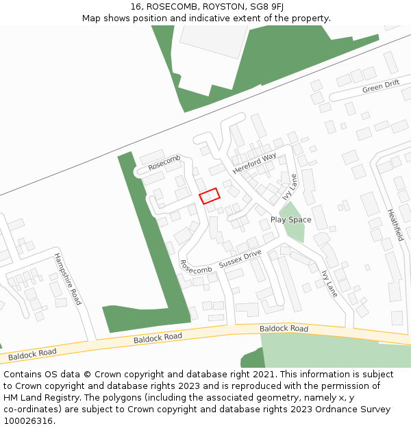 16, ROSECOMB, ROYSTON, SG8 9FJ: Location map and indicative extent of plot
