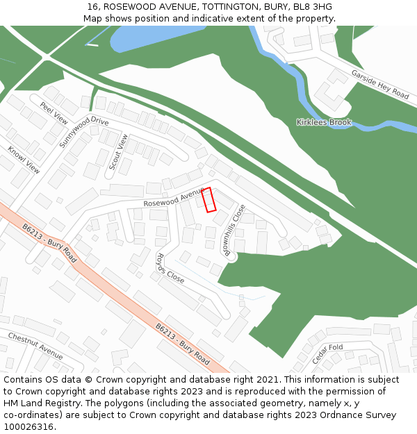 16, ROSEWOOD AVENUE, TOTTINGTON, BURY, BL8 3HG: Location map and indicative extent of plot