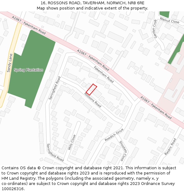 16, ROSSONS ROAD, TAVERHAM, NORWICH, NR8 6RE: Location map and indicative extent of plot