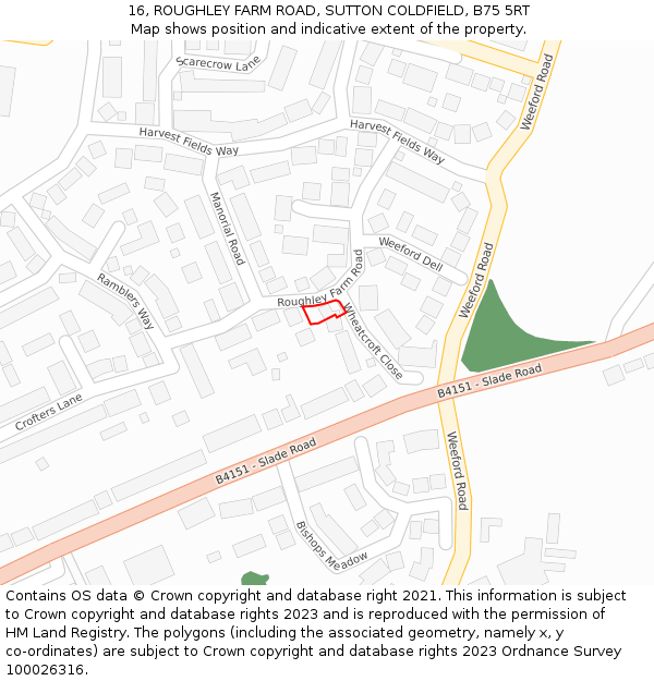 16, ROUGHLEY FARM ROAD, SUTTON COLDFIELD, B75 5RT: Location map and indicative extent of plot