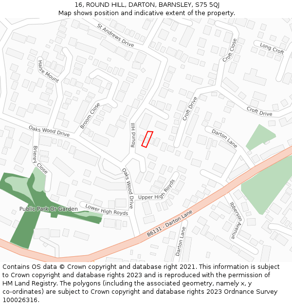 16, ROUND HILL, DARTON, BARNSLEY, S75 5QJ: Location map and indicative extent of plot