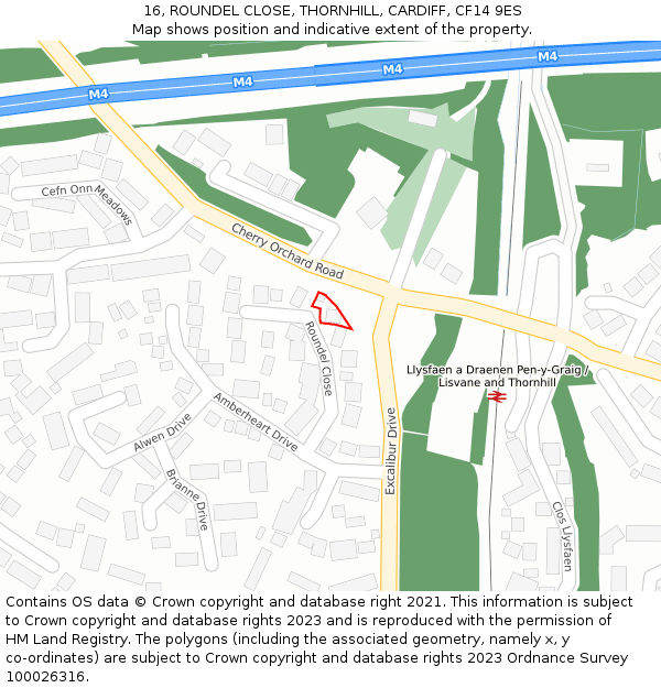 16, ROUNDEL CLOSE, THORNHILL, CARDIFF, CF14 9ES: Location map and indicative extent of plot