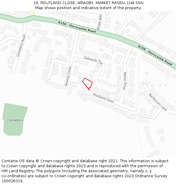 16, ROUTLAND CLOSE, WRAGBY, MARKET RASEN, LN8 5SN: Location map and indicative extent of plot