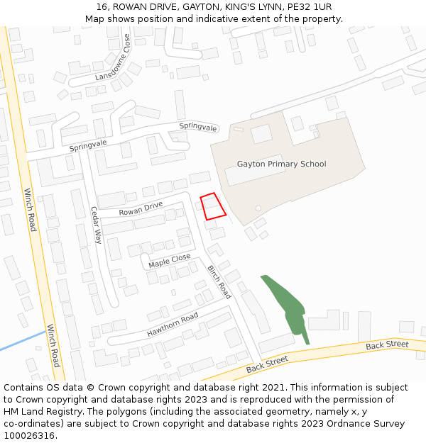 16, ROWAN DRIVE, GAYTON, KING'S LYNN, PE32 1UR: Location map and indicative extent of plot