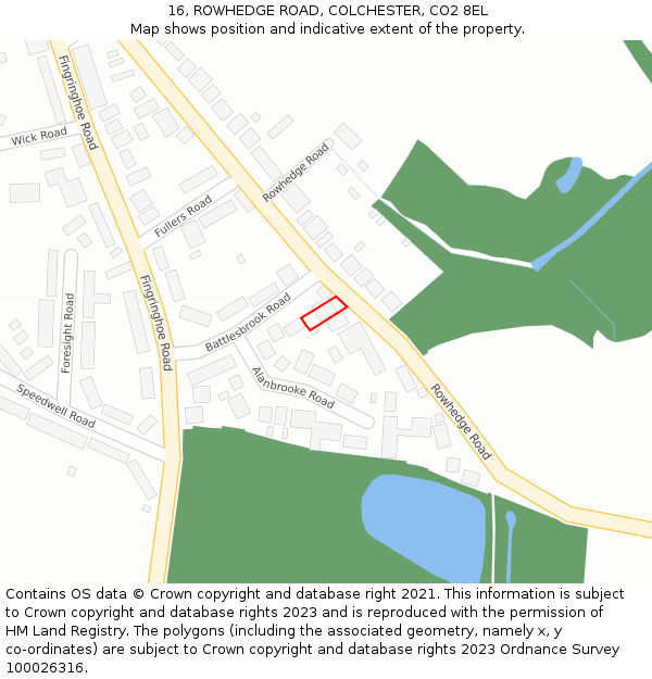 16, ROWHEDGE ROAD, COLCHESTER, CO2 8EL: Location map and indicative extent of plot