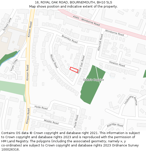 16, ROYAL OAK ROAD, BOURNEMOUTH, BH10 5LS: Location map and indicative extent of plot