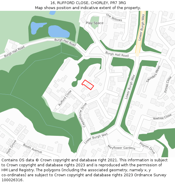 16, RUFFORD CLOSE, CHORLEY, PR7 3RG: Location map and indicative extent of plot
