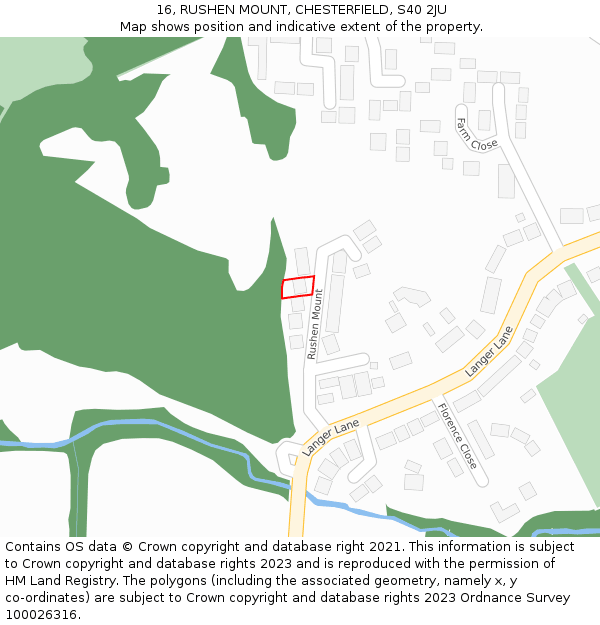 16, RUSHEN MOUNT, CHESTERFIELD, S40 2JU: Location map and indicative extent of plot