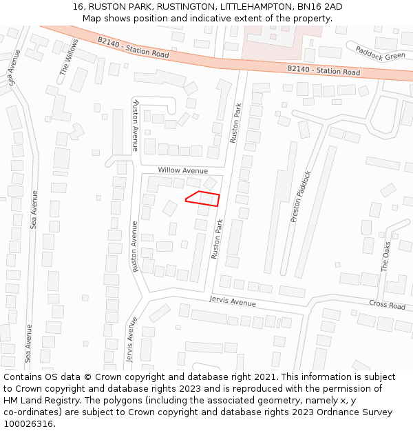 16, RUSTON PARK, RUSTINGTON, LITTLEHAMPTON, BN16 2AD: Location map and indicative extent of plot