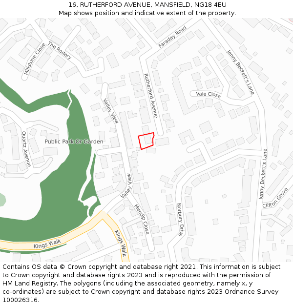 16, RUTHERFORD AVENUE, MANSFIELD, NG18 4EU: Location map and indicative extent of plot