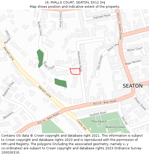 16, RYALLS COURT, SEATON, EX12 2HJ: Location map and indicative extent of plot