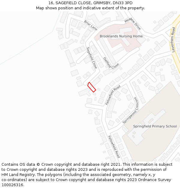 16, SAGEFIELD CLOSE, GRIMSBY, DN33 3PD: Location map and indicative extent of plot