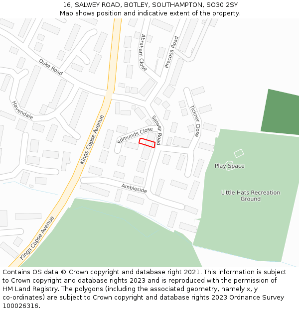 16, SALWEY ROAD, BOTLEY, SOUTHAMPTON, SO30 2SY: Location map and indicative extent of plot