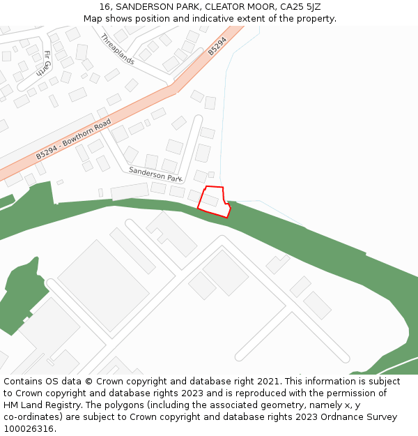 16, SANDERSON PARK, CLEATOR MOOR, CA25 5JZ: Location map and indicative extent of plot