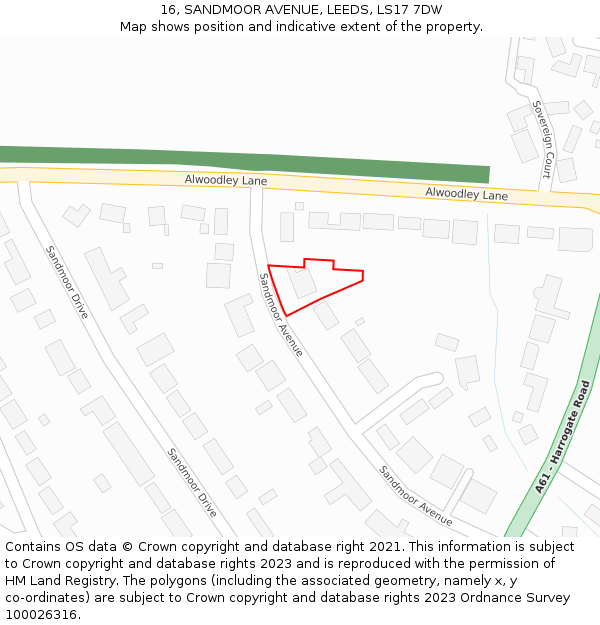 16, SANDMOOR AVENUE, LEEDS, LS17 7DW: Location map and indicative extent of plot