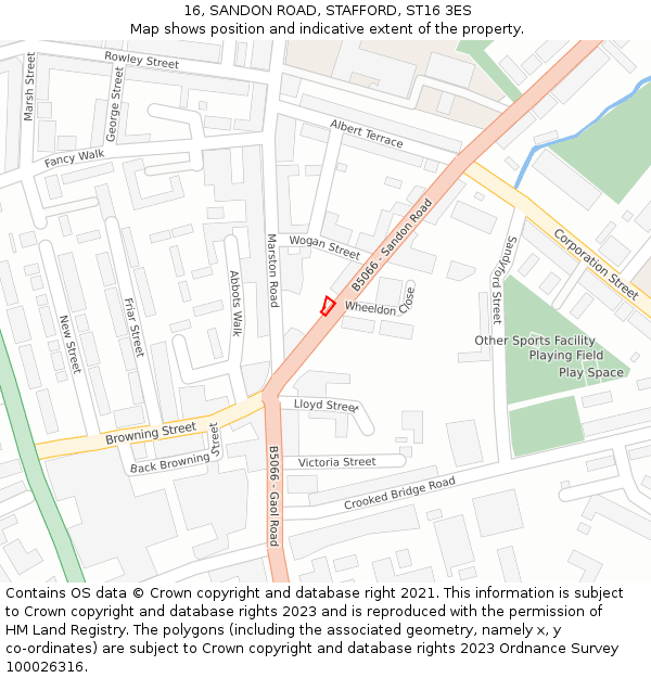 16, SANDON ROAD, STAFFORD, ST16 3ES: Location map and indicative extent of plot