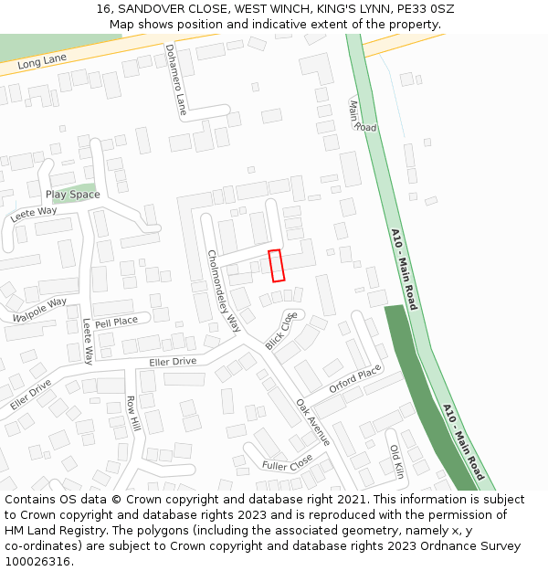 16, SANDOVER CLOSE, WEST WINCH, KING'S LYNN, PE33 0SZ: Location map and indicative extent of plot