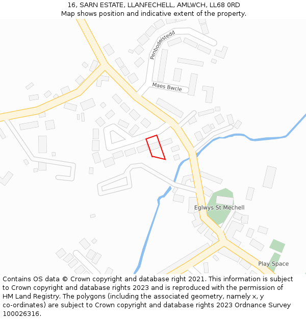16, SARN ESTATE, LLANFECHELL, AMLWCH, LL68 0RD: Location map and indicative extent of plot