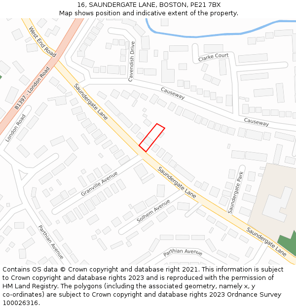 16, SAUNDERGATE LANE, BOSTON, PE21 7BX: Location map and indicative extent of plot