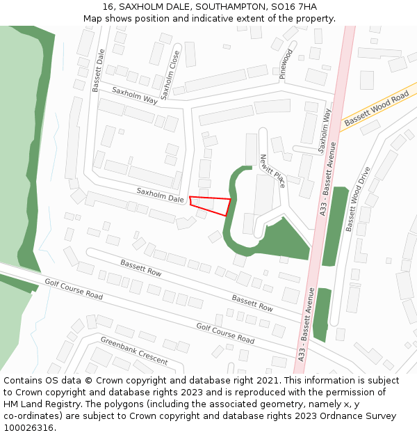 16, SAXHOLM DALE, SOUTHAMPTON, SO16 7HA: Location map and indicative extent of plot