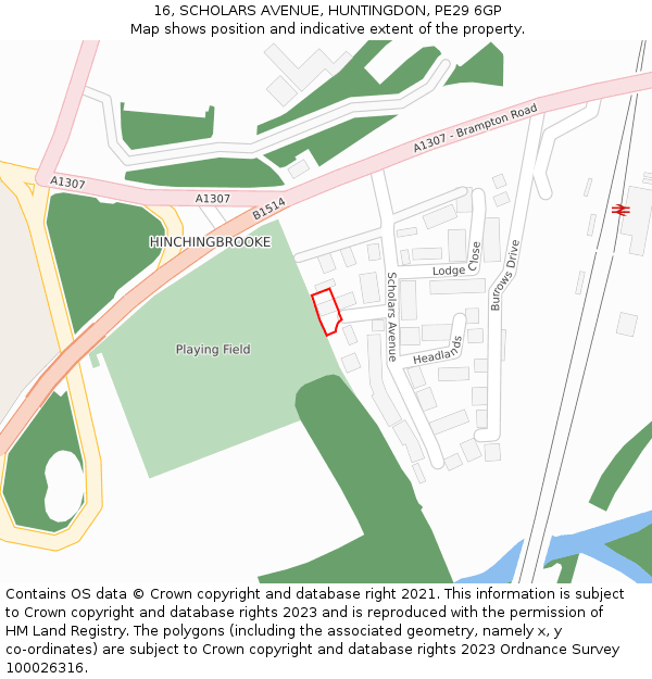 16, SCHOLARS AVENUE, HUNTINGDON, PE29 6GP: Location map and indicative extent of plot