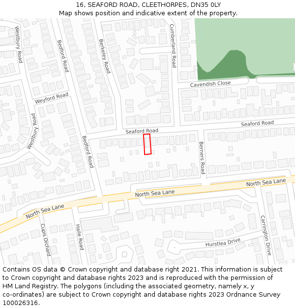 16, SEAFORD ROAD, CLEETHORPES, DN35 0LY: Location map and indicative extent of plot