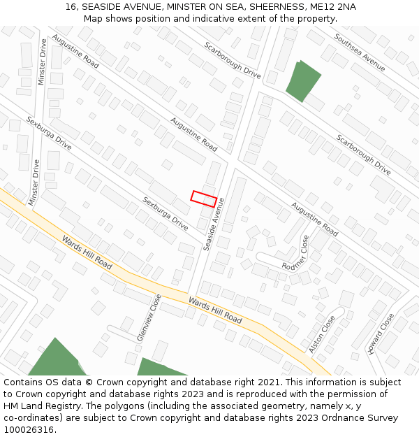 16, SEASIDE AVENUE, MINSTER ON SEA, SHEERNESS, ME12 2NA: Location map and indicative extent of plot