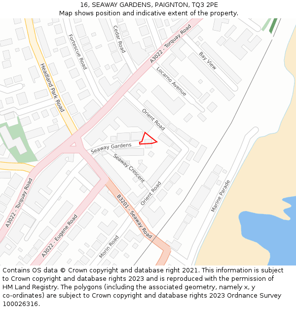 16, SEAWAY GARDENS, PAIGNTON, TQ3 2PE: Location map and indicative extent of plot